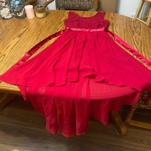 Red Asymmetrical Tiered High-Low Sundress for Wedding Guest